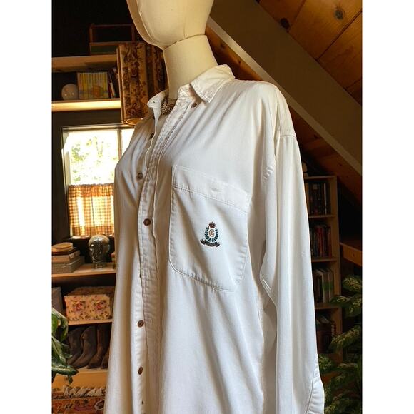 Chaps Button Down Shirt Long Sleeve Cotton White Embroidered - Picture 5 of 8